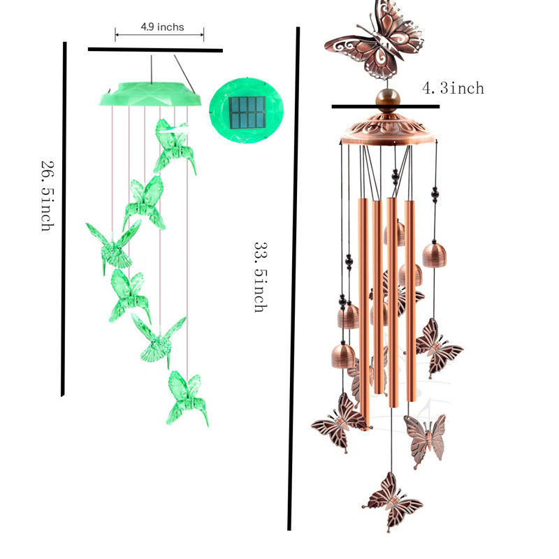 Carillon papillon en aluminium et carillon solaire