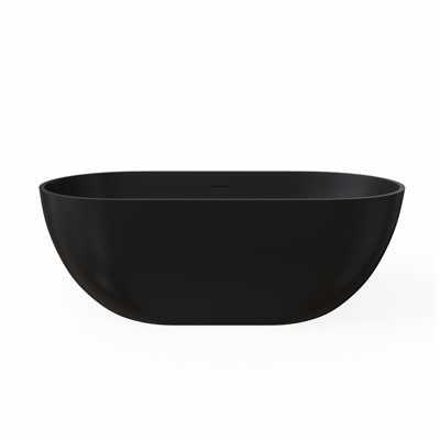 59 Inch Solid Surface Soaking Bathtub - Deep Soak Freestanding Tub