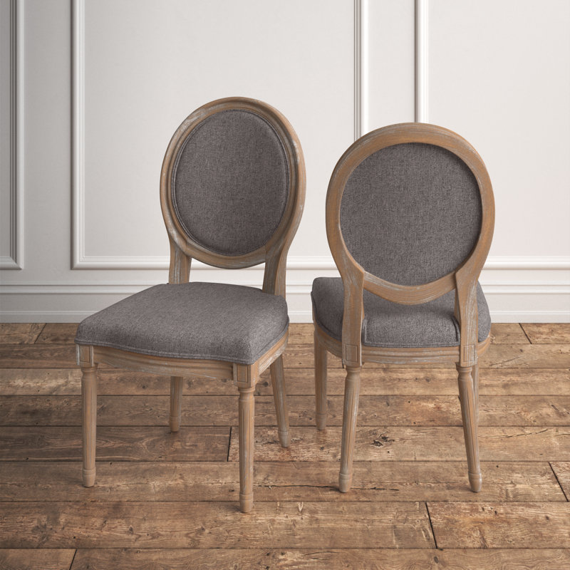 Baril Upholstered Oval Back Side Wood Chair, Charcoal