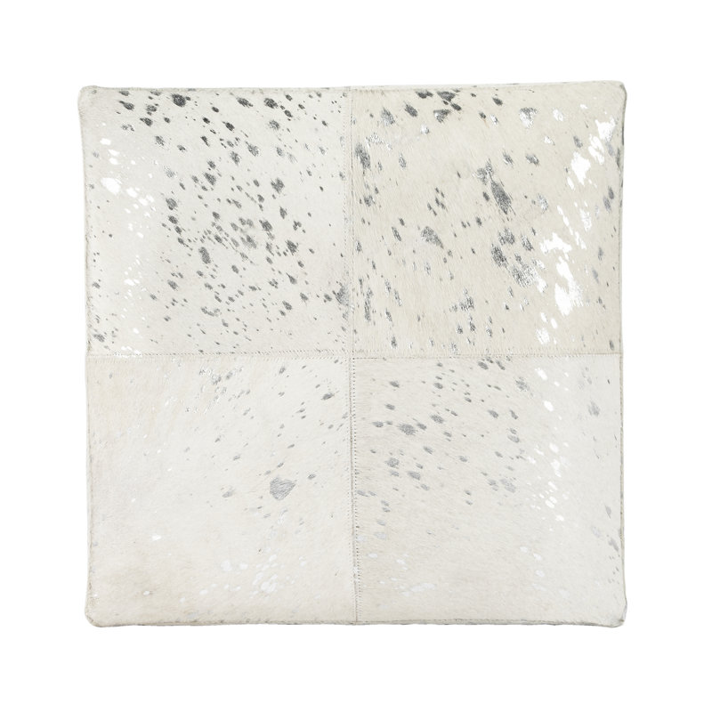 Victorian Hair on Hide with Spots Cube Ottoman, White/Gray Genuine Leather