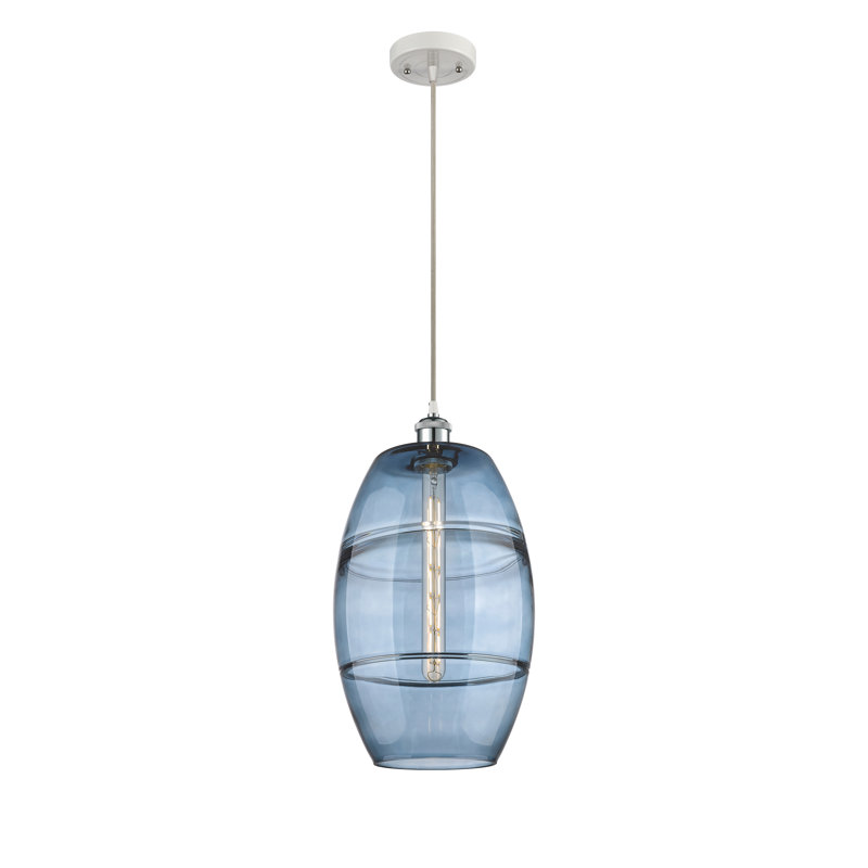 Luminaire suspendu à 1 lumière Ballston Bettylou, H 18,5 po x l 10 po x P 10 po, Bleu princesse, Chrome poli blanc