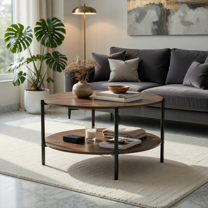 Table basse Hommoo, 18.5" H x 33.5" W x 33.5" D, Rustic Brown