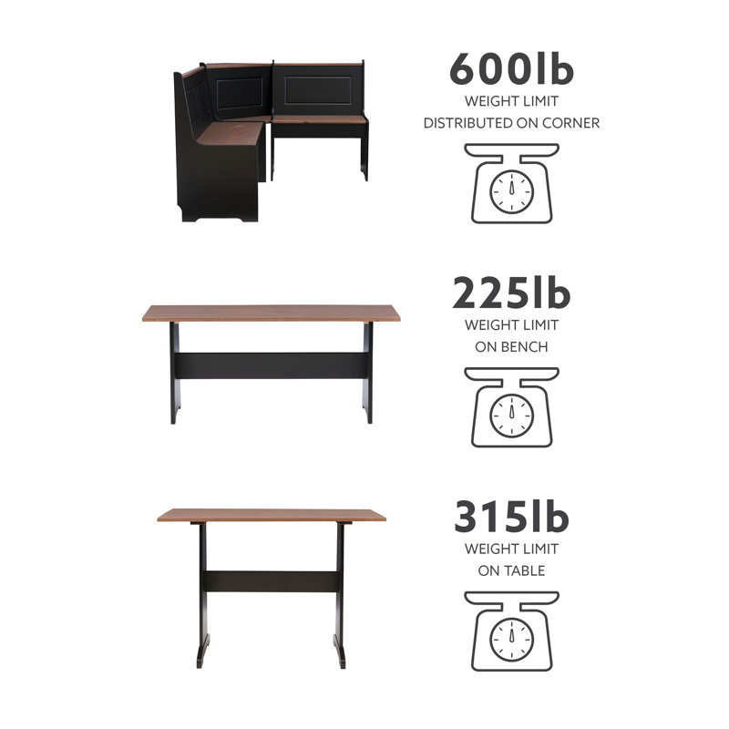 Ardmore 5 – Person Corner Pine Breakfast Nook with Hidden Storage, Black