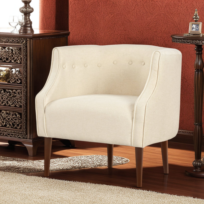 Fauteuil club rembourré en tissu avec pieds en bois de bouleau, fauteuil d'appoint avec dossier capitonné, Beige