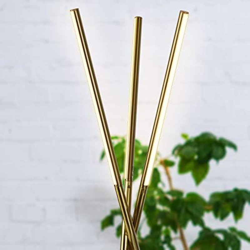 Stix LED Tripod Floor Lamp For Living Room - Dimmable Modern Standing Lamp, With 3 Lights For Bedroom - Contemporary Office Lighting- Gold / Antique Brass