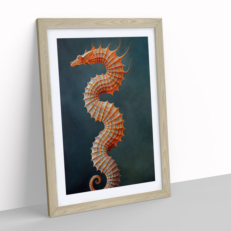 Seahorse Dragon 1 Piece Single Picture Frame Painting, 34cm H x 25cm W x 2cm D, Oak