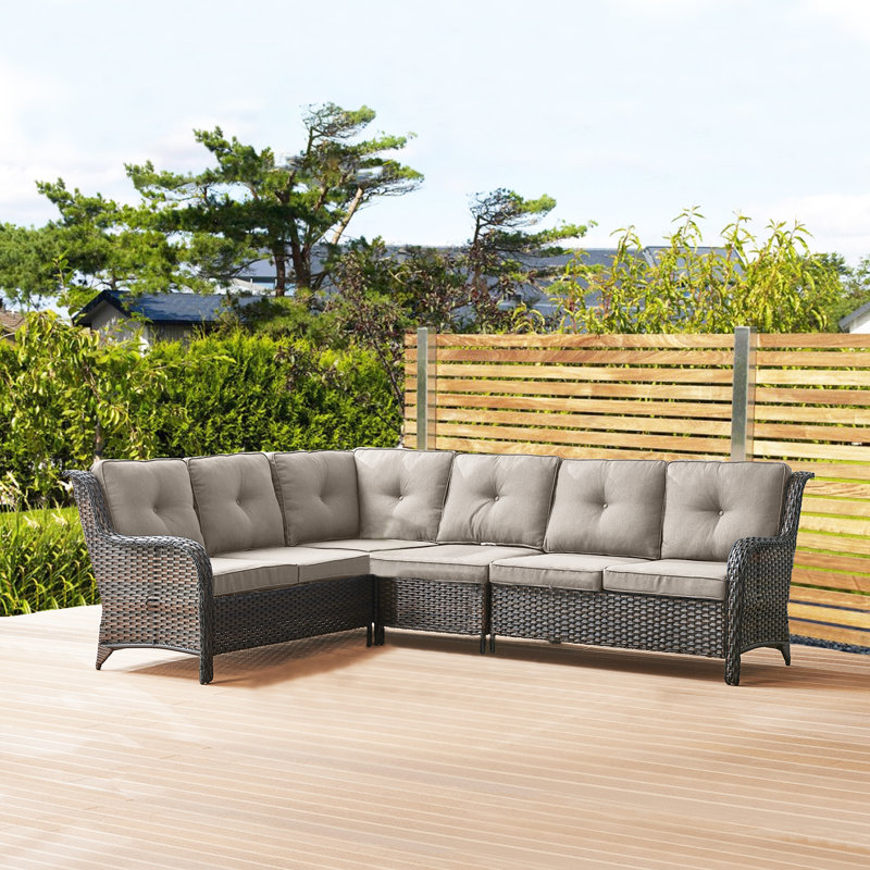 Carolina Outdoor Wicker Patio Sectional with Cushions, Brown, Gray
