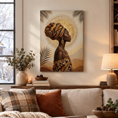 Portrait élégant d'une coiffe tribale africaine beige sur toile, châssis entoilé 30x20