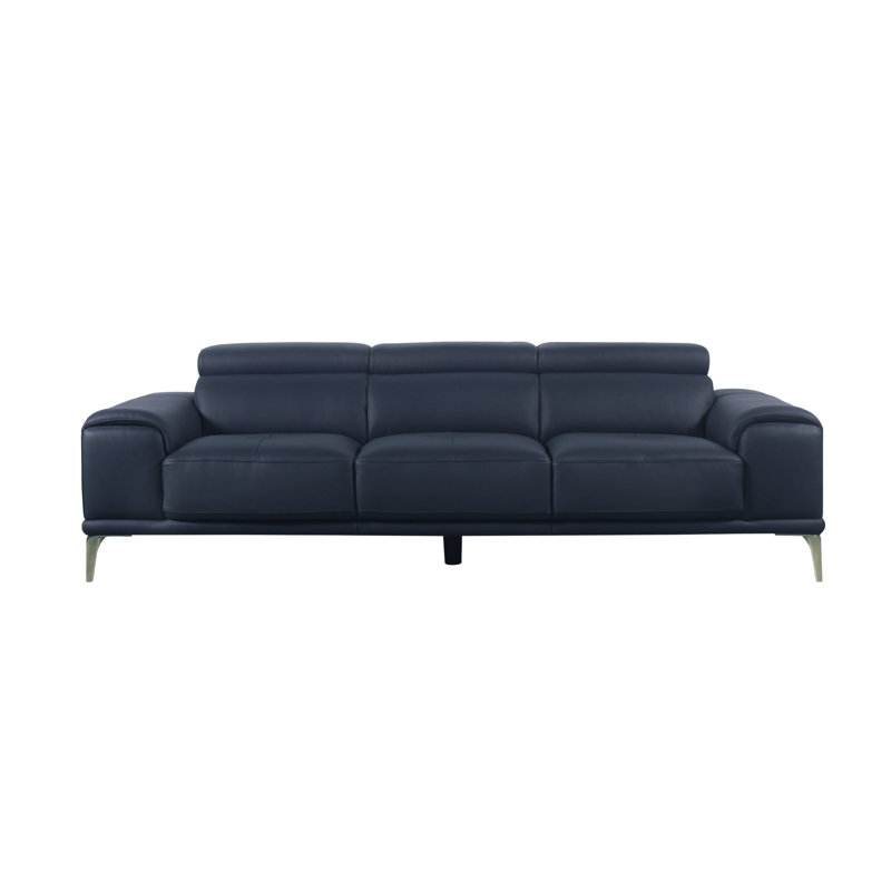 Canapé à accoudoirs carrés en cuir 93 po Alline, Bleu