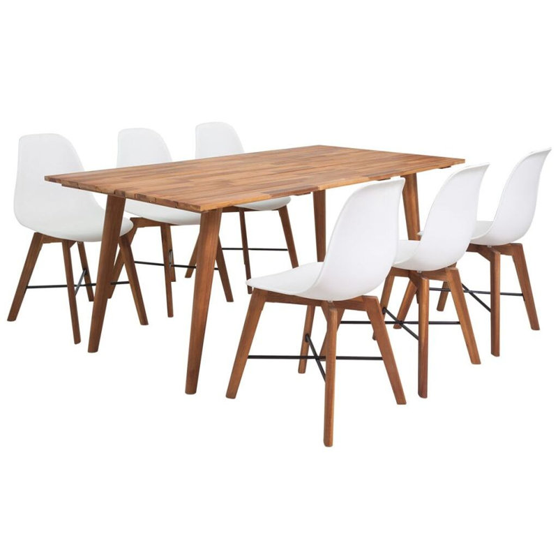 Aticus Acacia Solid Wood Dining Set, White
