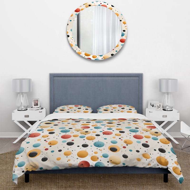 Ensemble de housse de couette à motif rétro à pois I, Housse de couette simple + 1 taie décorative stan