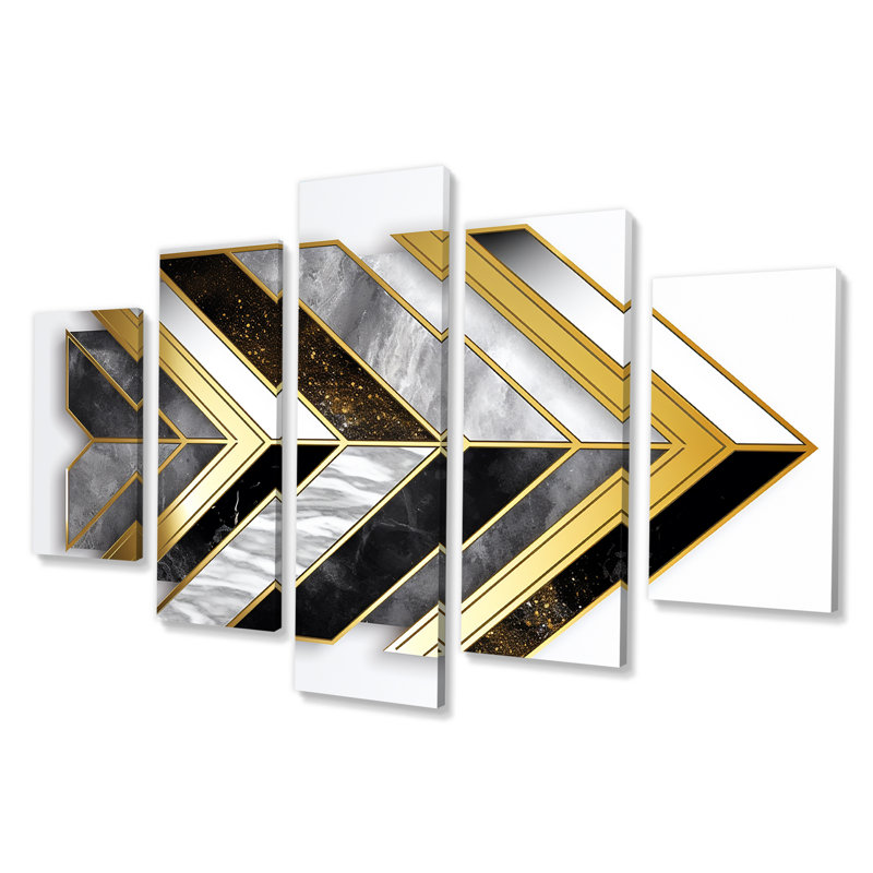 Ensemble de 5 décorations géométriques à chevrons gris et or gris, H 32 po x l 60 po
