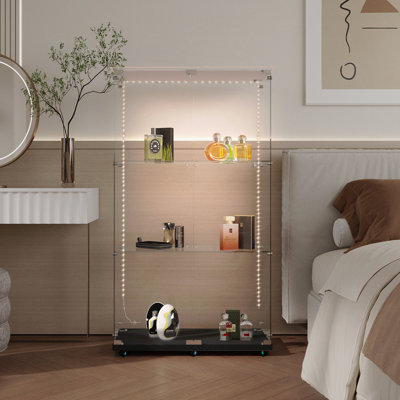 Tempered Glass Display Cabinet,Wine Cabinet, Storage Cabinet,File Cabinet, Tempered Glass Top,Bluetooth LED Light Strip,With Door Lock