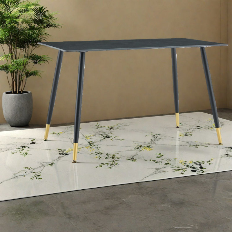 Table de salle à manger moderne résistante à la chaleur, en pierre frittée avec base en métal