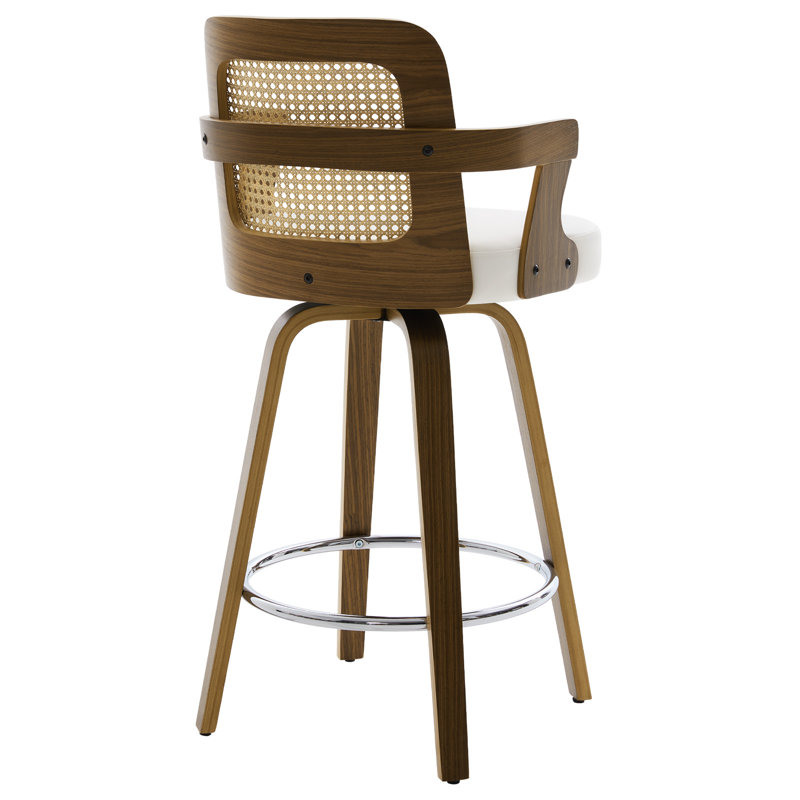 26.77" Upholstered Cane Back Counter & Bar Stool With Armrest, White