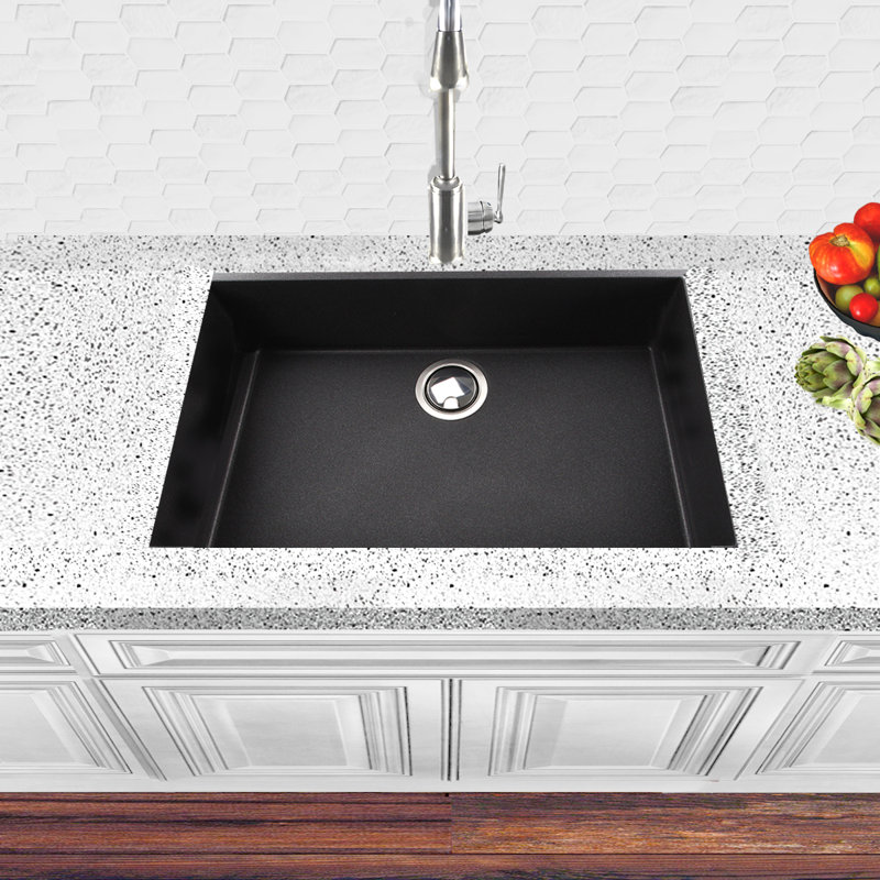 Plymouth 30'' L Single Bowl Granite Kitchen Sink, Black
