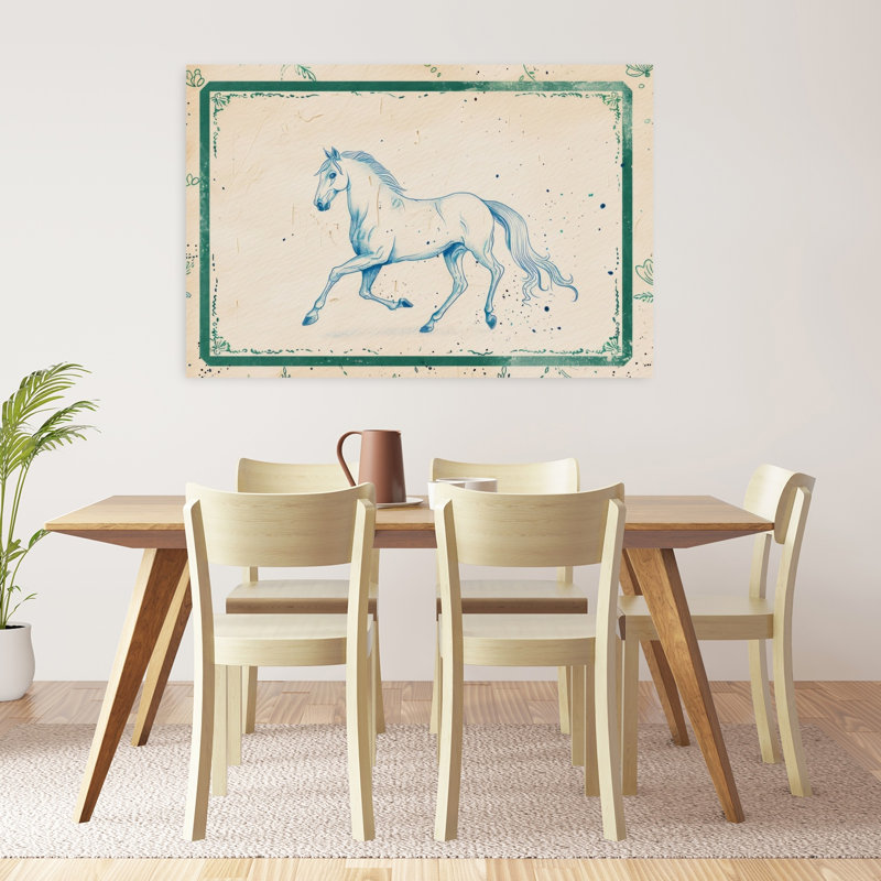 Croquis de cheval bleu élégant, H 32 po x l 48 po
