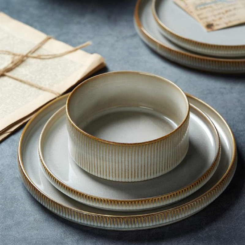 Azal Stoneware Dinnerware Sets, Dish Set, Cappuccino White