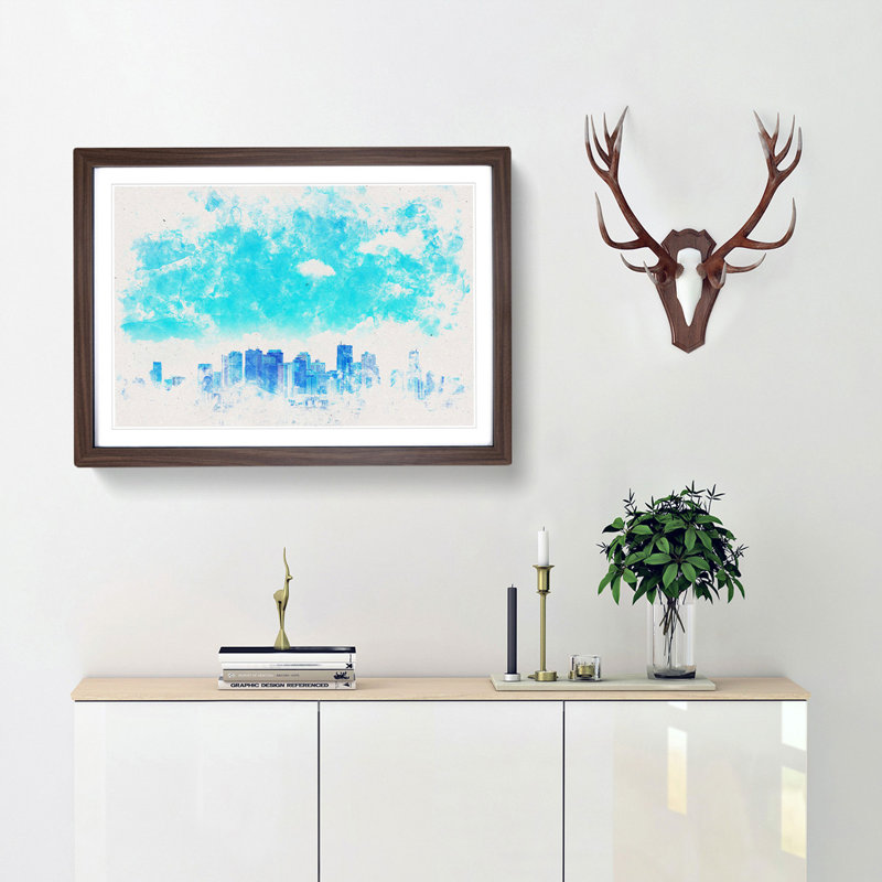 Tokyo Japan Skyline - Picture Frame Painting Print, Walnut Framed, 45cm H x 63cm W x 2cm D