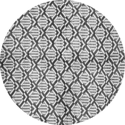 Tapis rond gris géométrique tissé à la machine