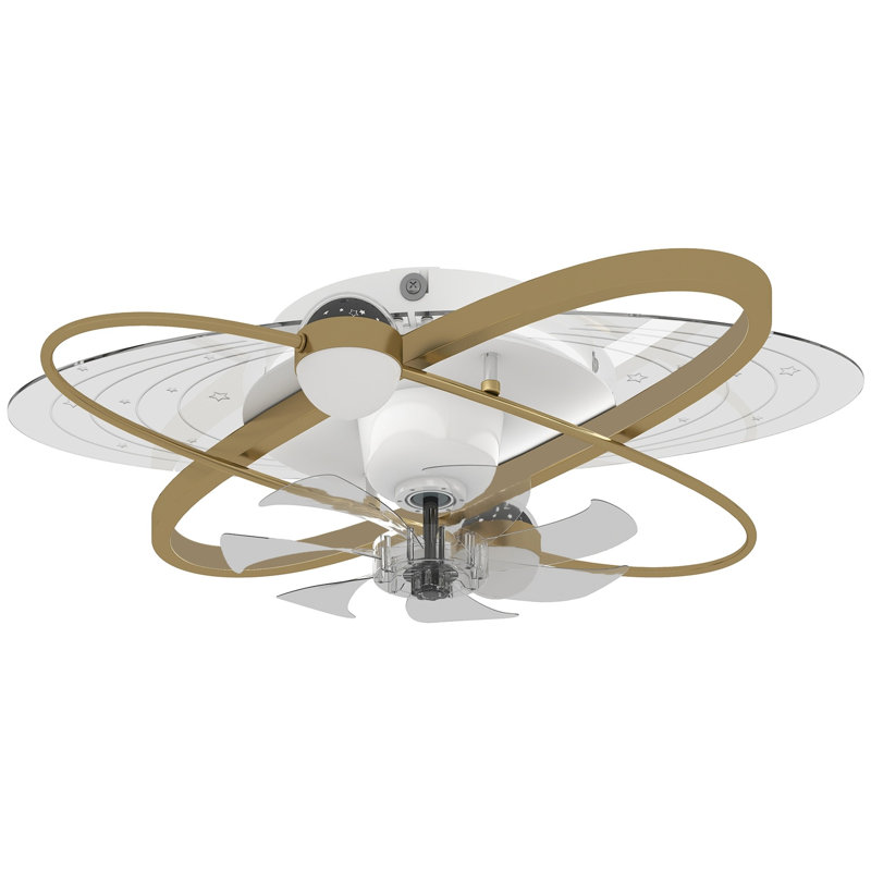Gold Finish LED Ceiling Fan with Remote Control, 3 Colour Temperature Settings, Ideal for Bedroom Use