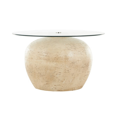 Beige Resin Wide Living Room Coffee Table with Tempered Glass Tabletop, 30" x 30" x 18"