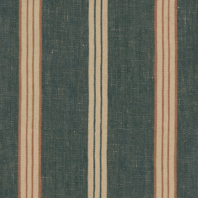 OREGON STRIPES Washed Blue Linen, Beige/Gray/Red