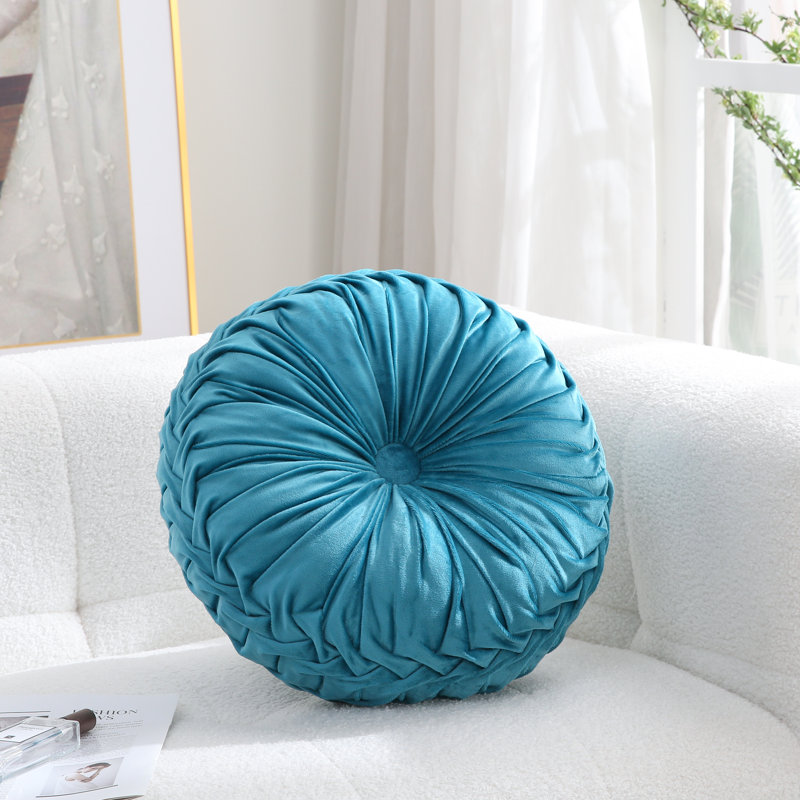 Coussin décoratif ultra doux en velours rond pour canapé (15 pouces), Bleu