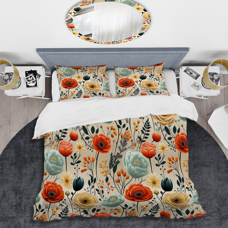 Ensemble de housse de couette Mid-Century Vintage Florals I - microfibre de polyester