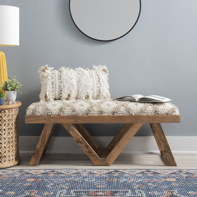 Banc rembourré en bois massif Loachapoka Felicity, Taupe