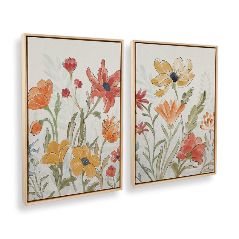 «Garden Melody in Bloom Duo», ensemble de 2 impressions sur toile, Cadre flottant en érable américain