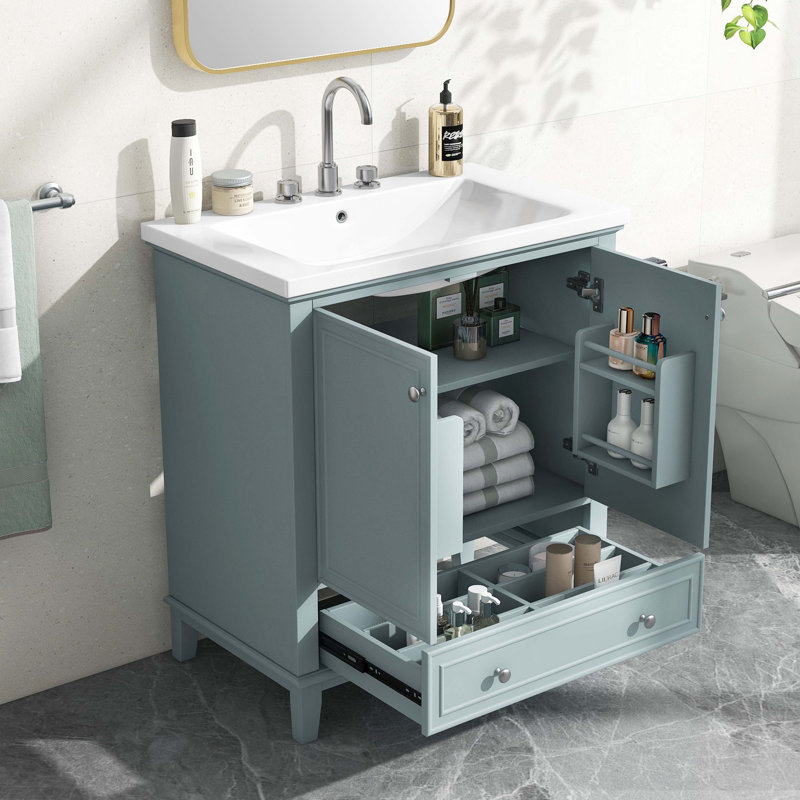 Meuble-lavabo multifonctionnel avec portes et tiroir 30 po, Vert