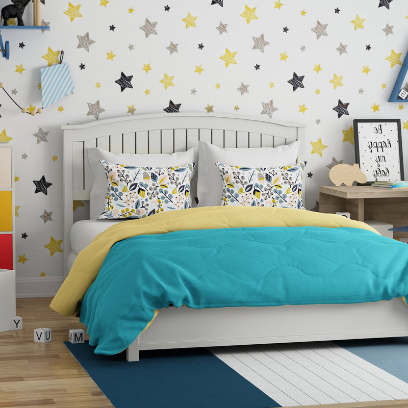 Toph Modern Off-White/Eggshell Solid Wood Low Profile Bed with Headboard, Twin