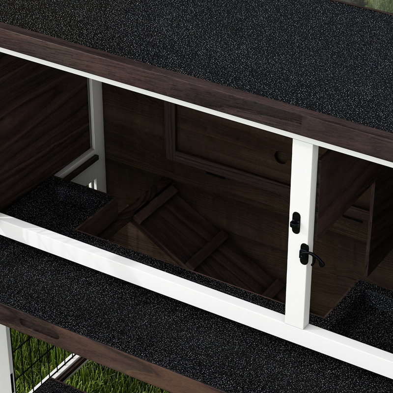 Maison d'extérieur pour 2 lapins, cage en bois de 46 po avec plateaux doubles, rampe, toit en asphalte pour 1 à 2 lapins, technique d'installation simple, brun, méthode d'installation sans 1 - 2,