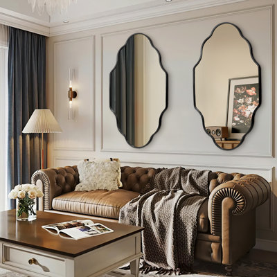 Set of 2 Modern Asymmetrical Wall Mirrors with Aluminum Alloy Frame, Decorative Irregular Hanging Mirrors for Bathroom, Bedroom, Living Room & Entryway