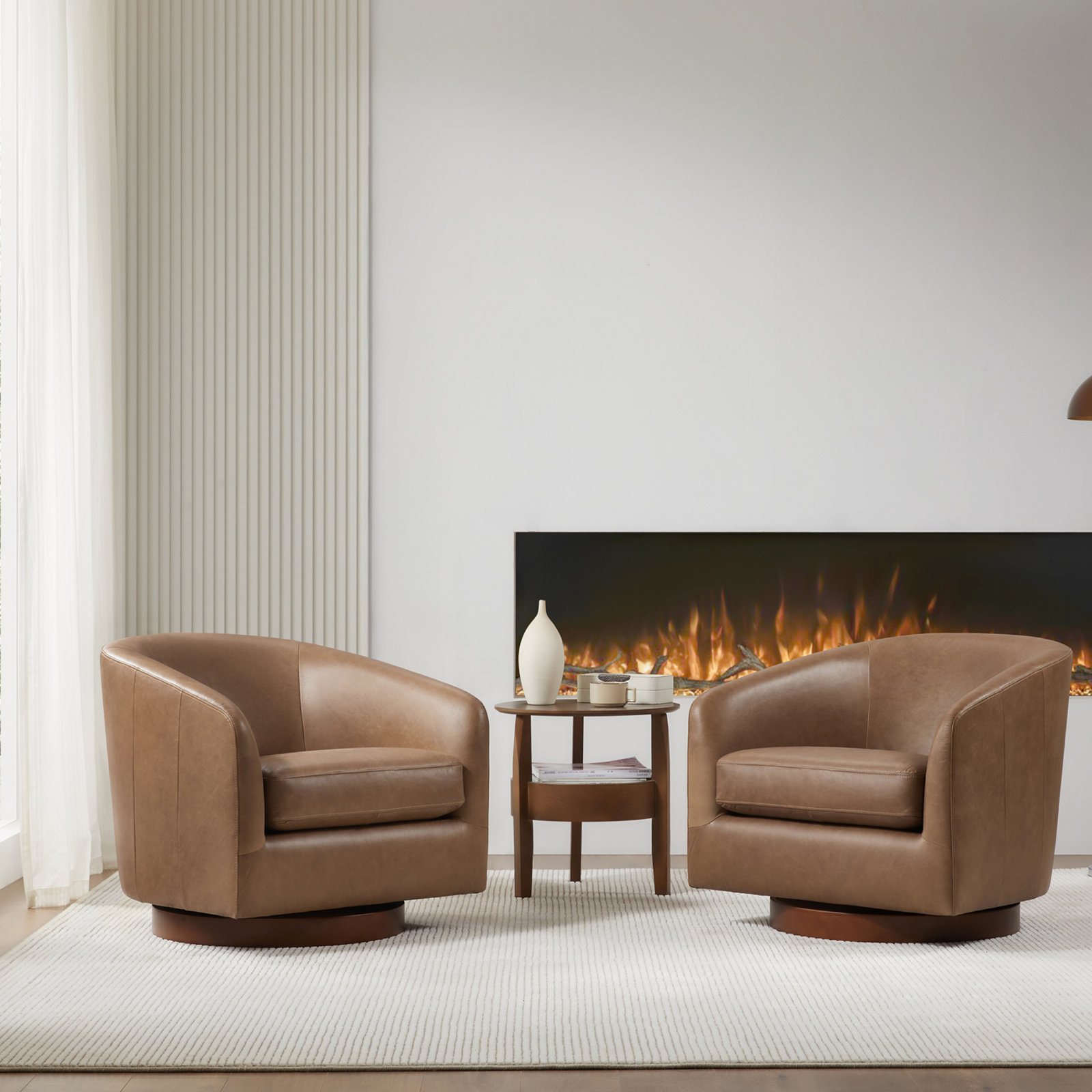 Bennett Genuine Leather Swivel Barrel Chair (Set of 2), Marseille Camel Top Grain Leather