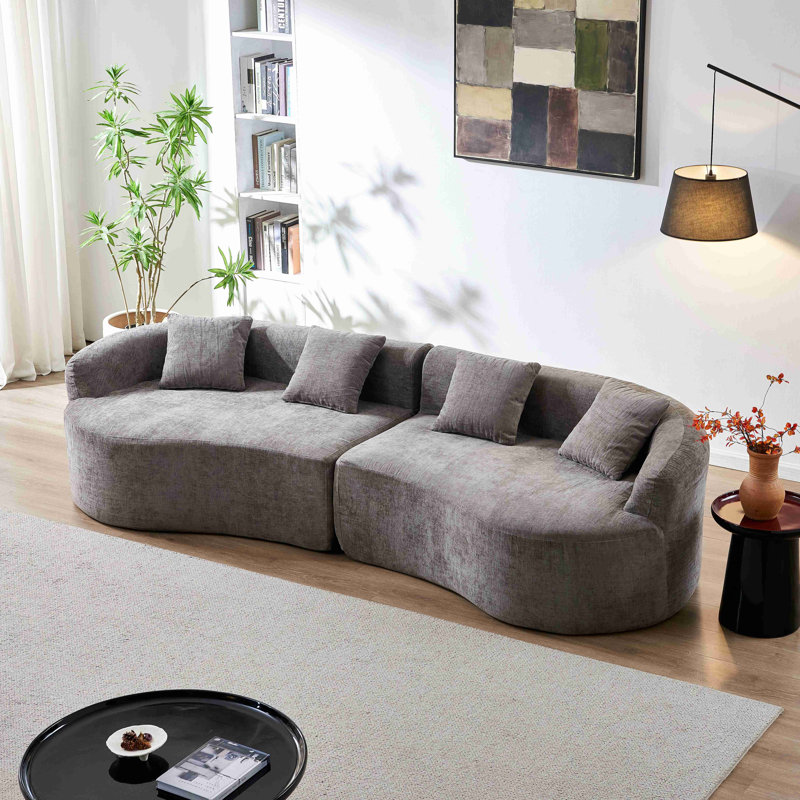 Canapé de 111 po en forme de nuage sans dossier incurvé, canapé en chenille avec mousse à haute densité, aucun assemblage requis, canapé pour le salon