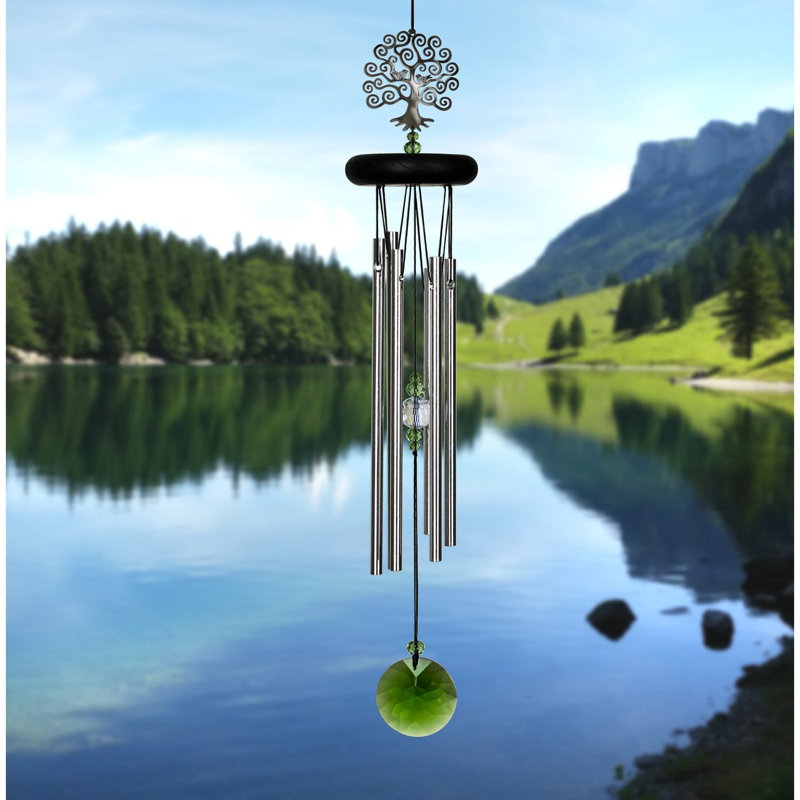 Crystal Accented Tree of Life Silver Wind Chime