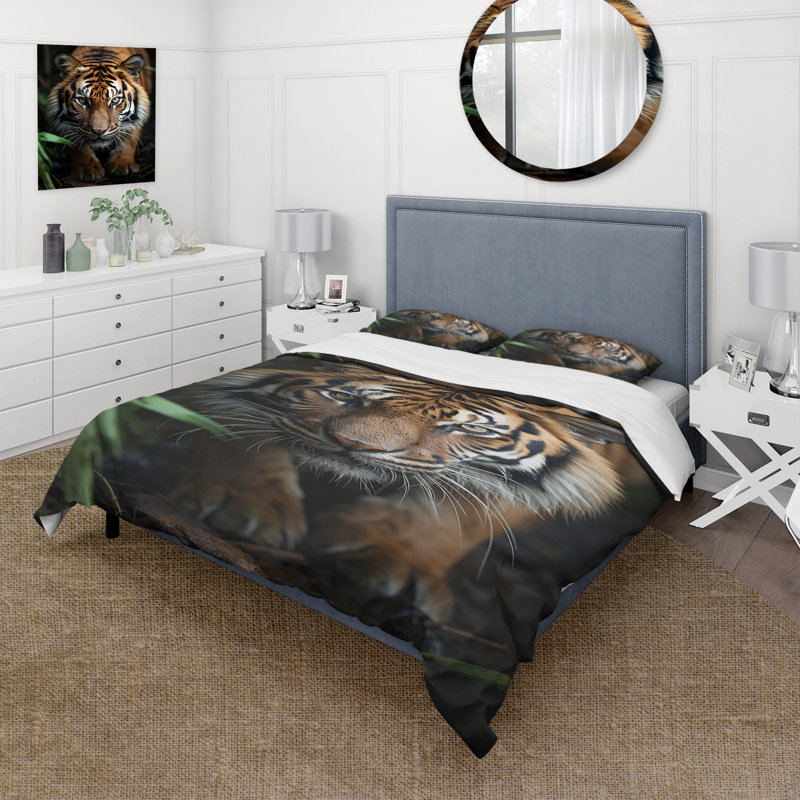 Ensemble de housse de couette en microfibre / polyester Beige Black Tiger Portrait II Bedding