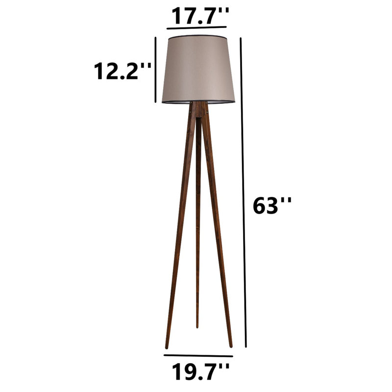 Maquan 62.99'' Tripod Floor Lamp, Brown, Walnut