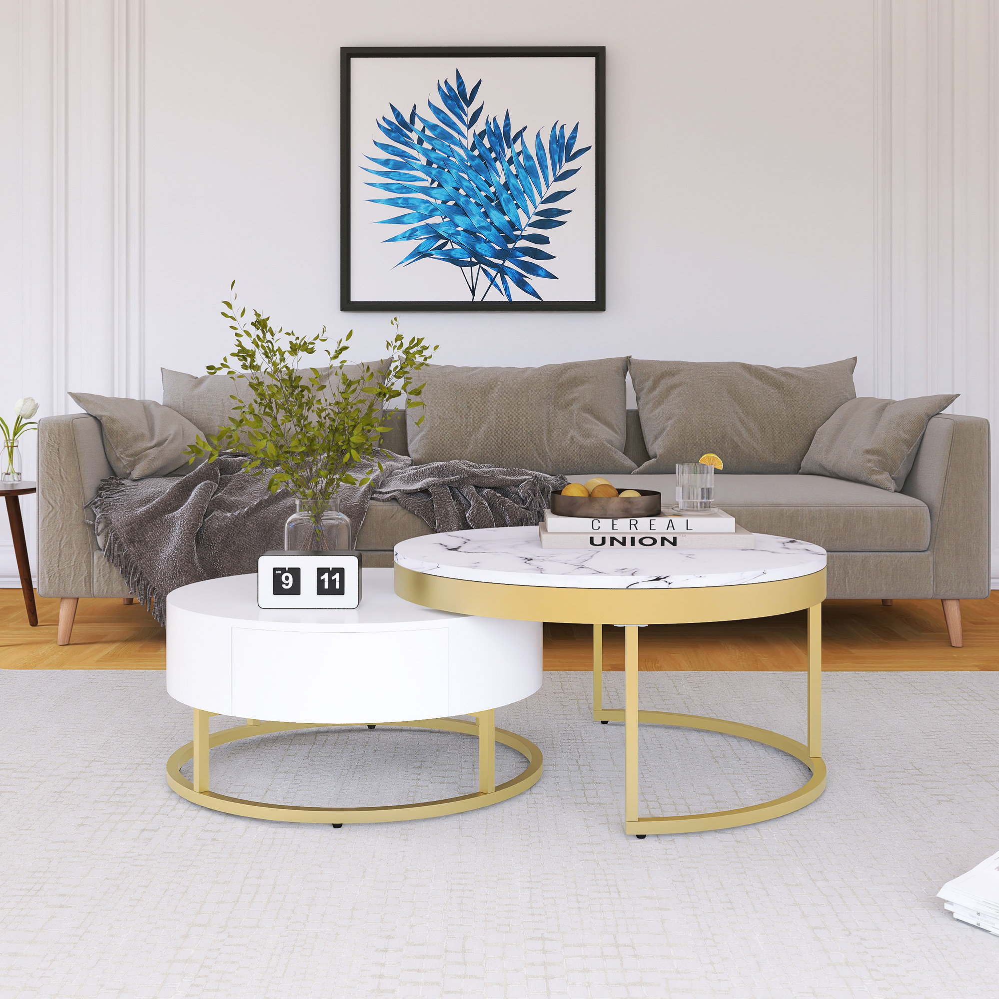 Mercer41 Modern Round Nesting Coffee Table With Drawers In White ...