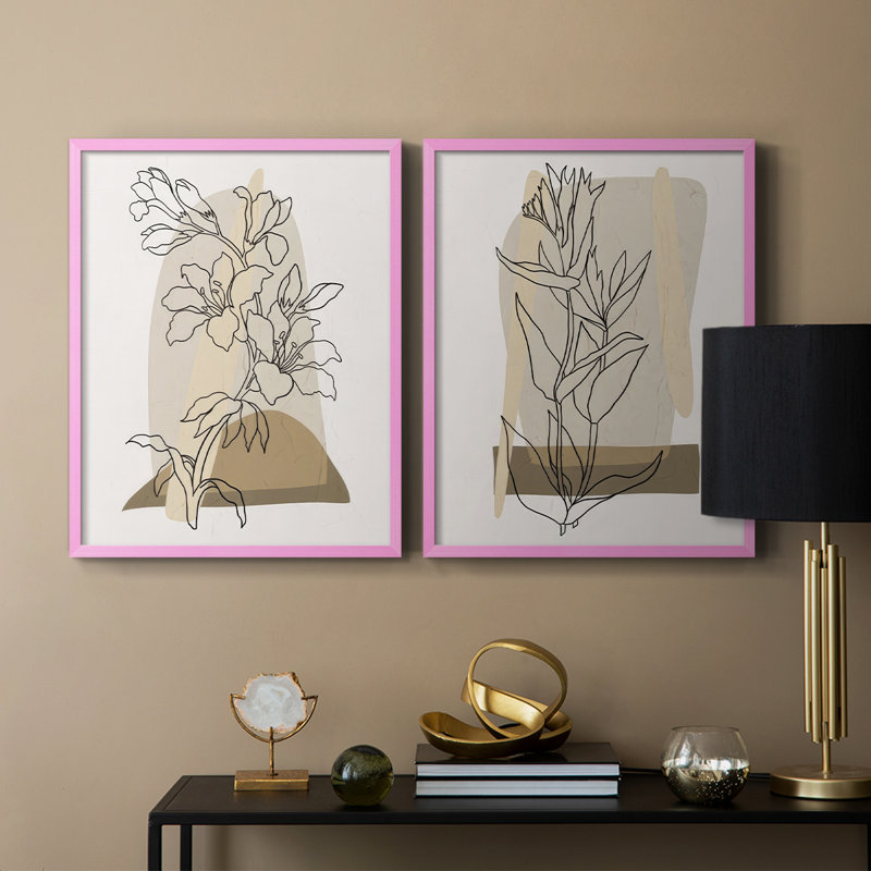 Impression encadrée moderne et botanique I-Premium - prête à être accrochée - aucun clou requis - aucun clou requis, Rose