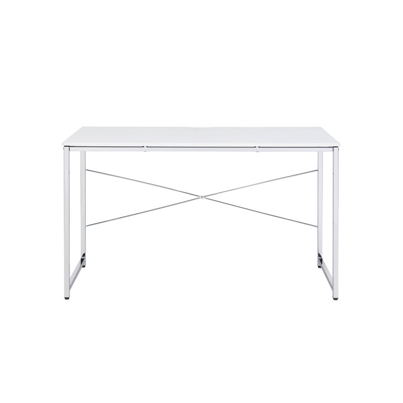 Bureau d'écriture Tennos à finition blanche et chrome (sans la chaise de bureau), Blanc