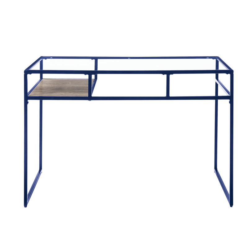 Rectangular Desk With Blue And Supply Container Writing Robust Shelf