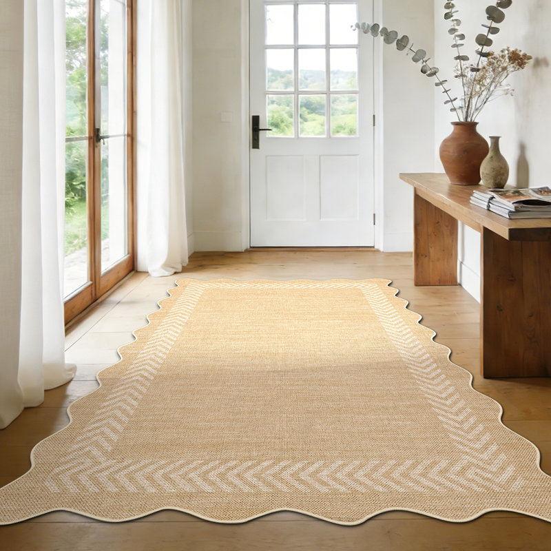 Easy Jute Rug Modern Bordered Indoor Outdoor Rug for Patio Non-Slip No Shed Carpet for Dining Room Backyard Office, Beige
