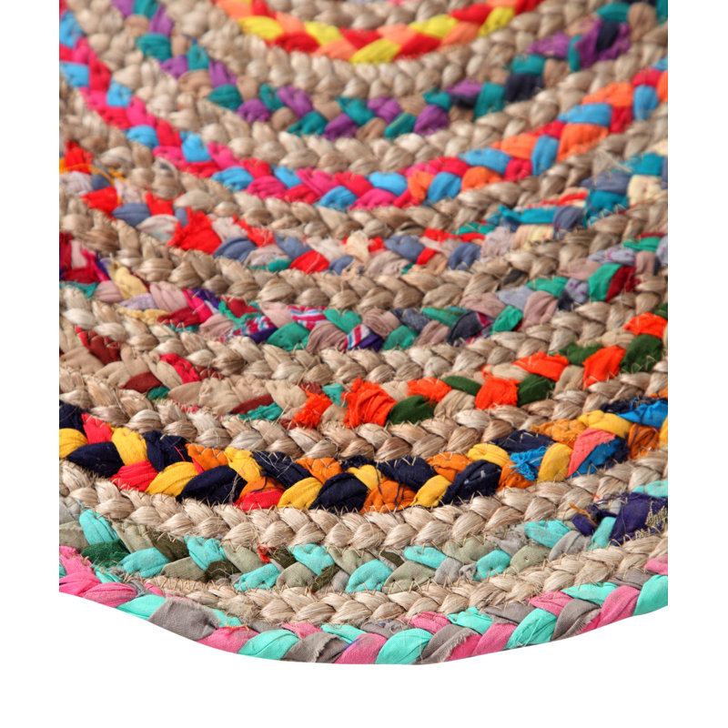 L'Oasis Striped Jute / Sisal Hand Woven Area Rug, Round 90cm