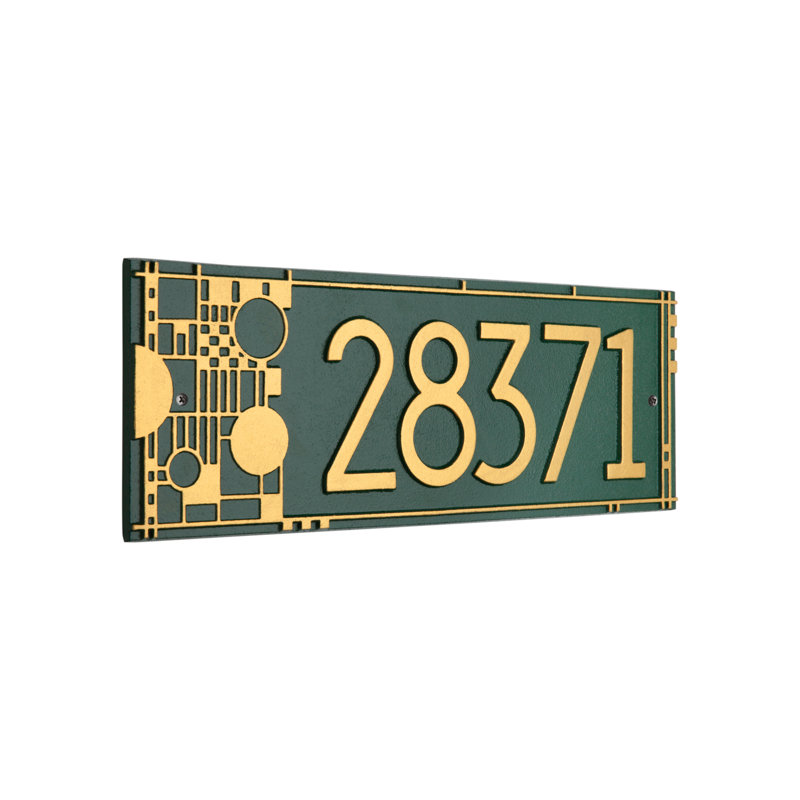 Frank Lloyd Wright Coonley, plaque moderne, standard, 1 ligne, Oui, Vert/doré, Doré
