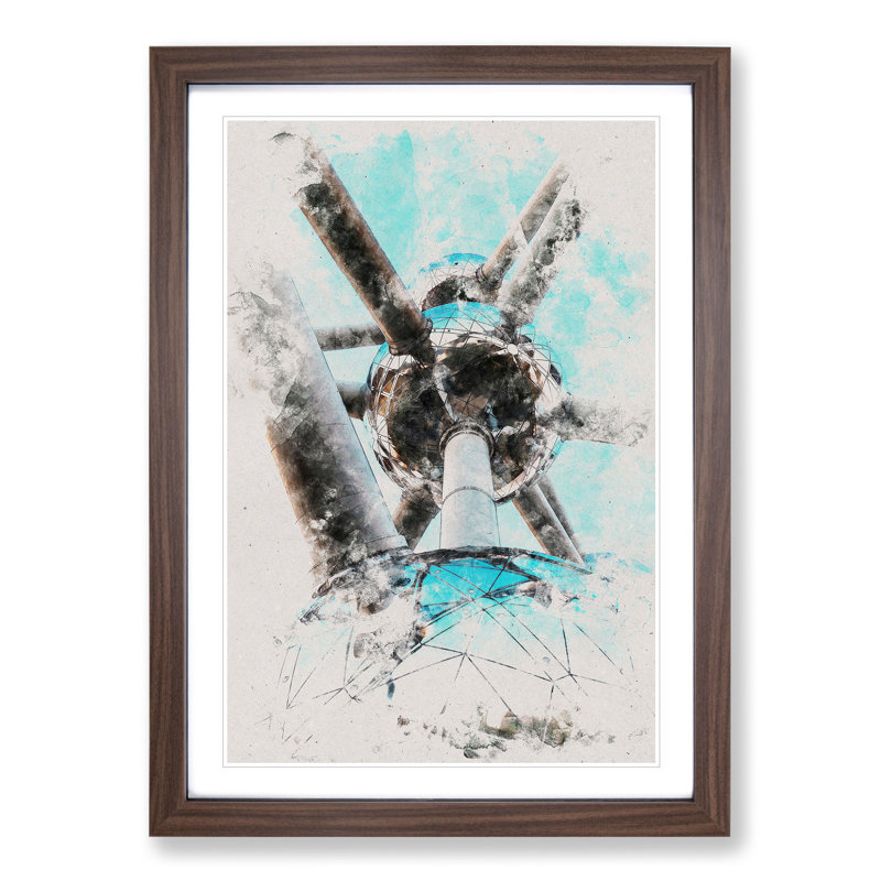 Atomium in Brussels Vol.2 Watercolour - Picture Frame Graphic Art, 65cm H x 48cm W x 2cm D, Walnut