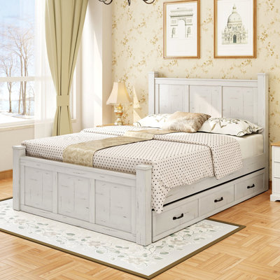 Farmhouse Style Wood Panel Bed Frame Four Square Poster Bed With Three Storage Drawers,King -  Ophelia & Co., C35EEC7ECA724580B58AA2EE7A72EF25