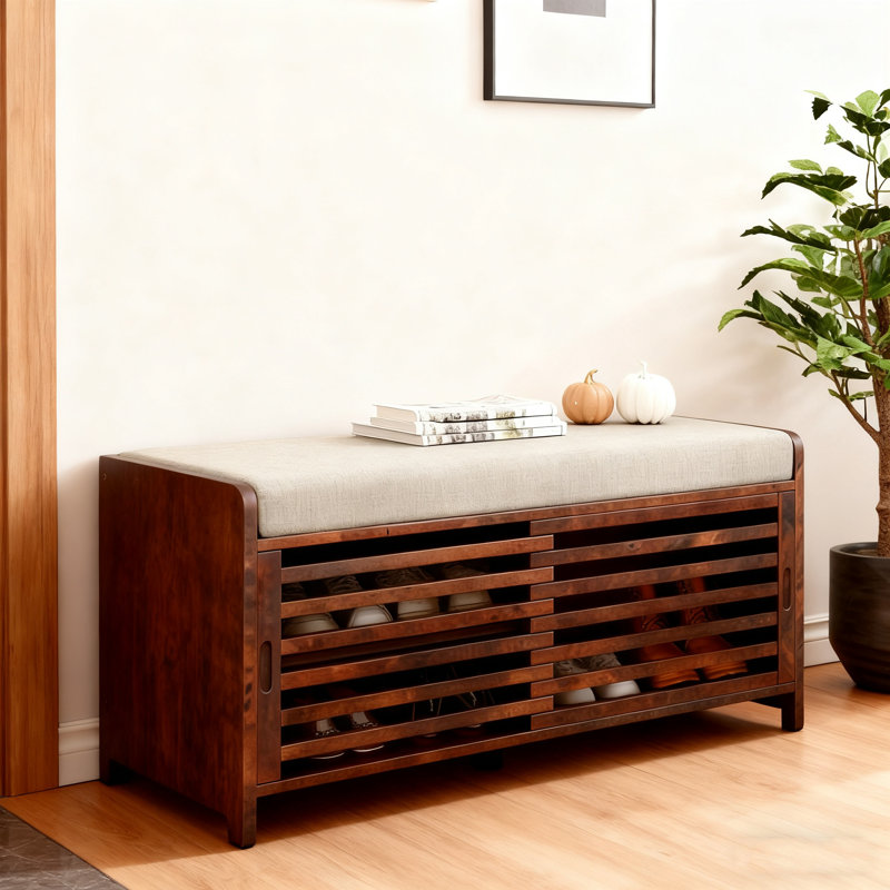 Banc à chaussures avec rangement et coussin, banc de rangement à volets vieillis avec charme rétro pour le salon, vestibule